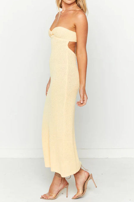 yellow Backless strap knitted maxi dress