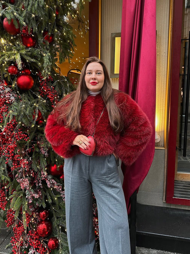 Faux fur loose short jacket