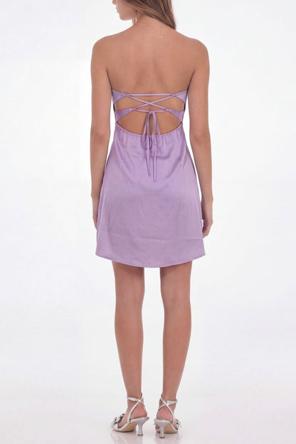 purple sleeveless lace-up hollow mini dress
