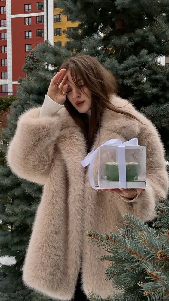 imitation fox fur coat in winter