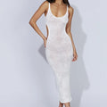 white Hollow-out backless knitted dress