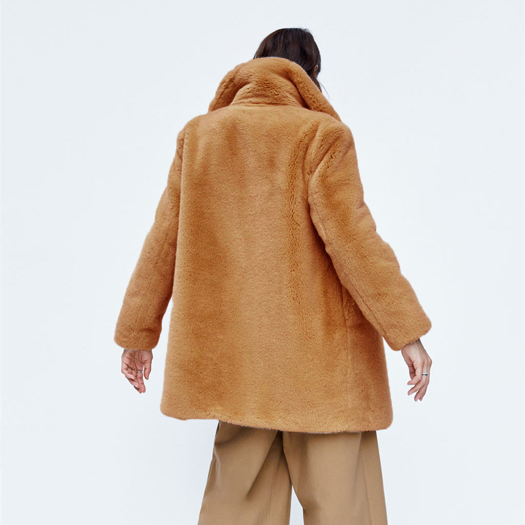 mid-length otter rabbit fur plush jacket