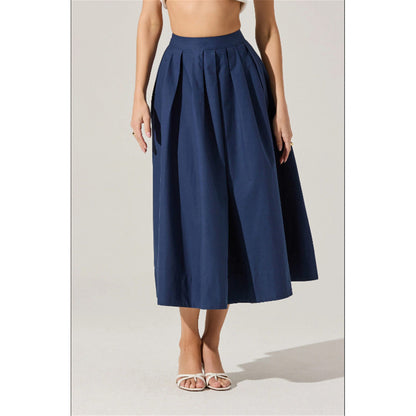 blue A-line pleated  midi skirt