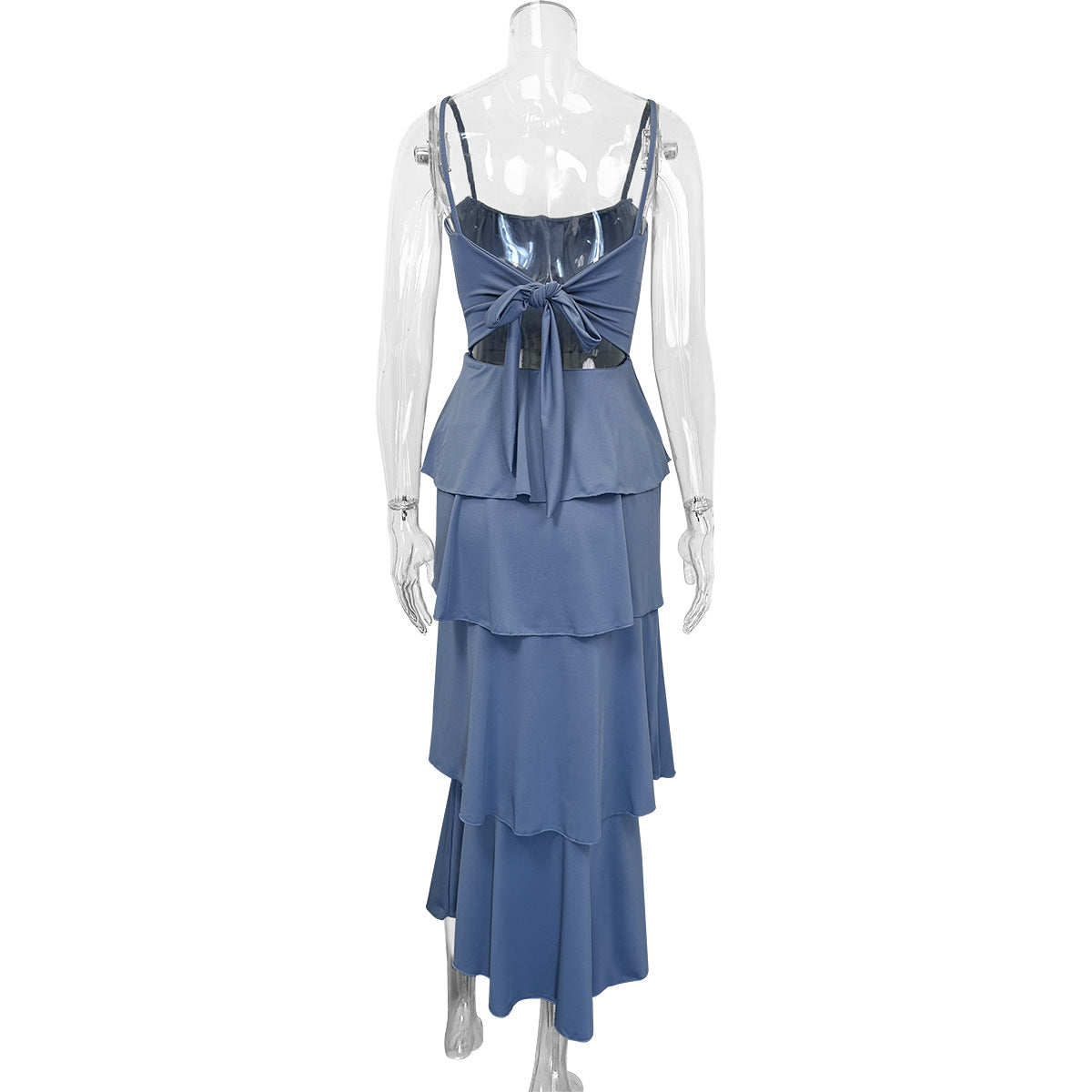 Backless halter pleated tie dress