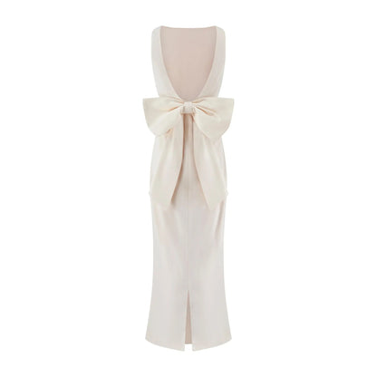 elsa bow backless maxi dress