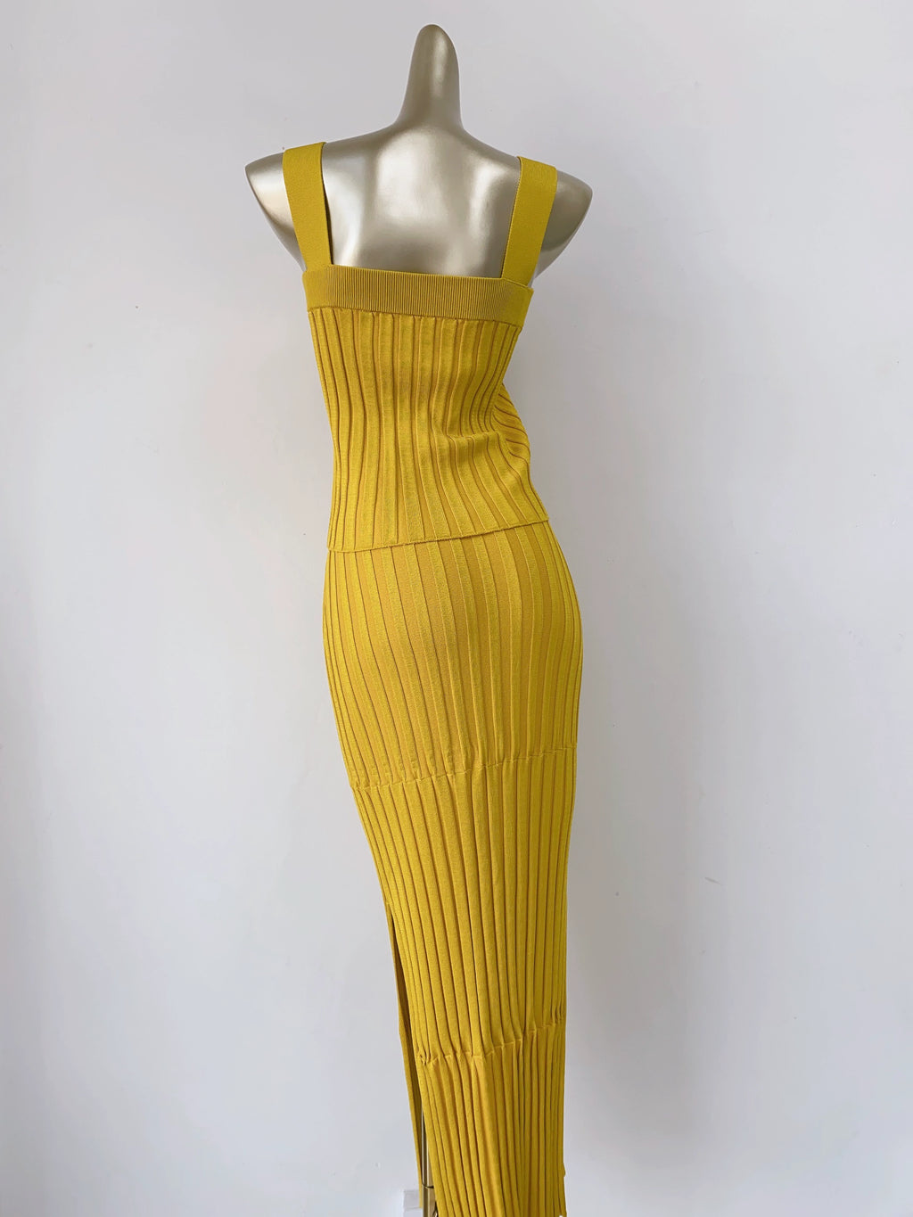 yellow Square Neck Vest Skirt Suit