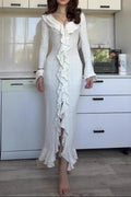 queena white long-sleeved maxi dress