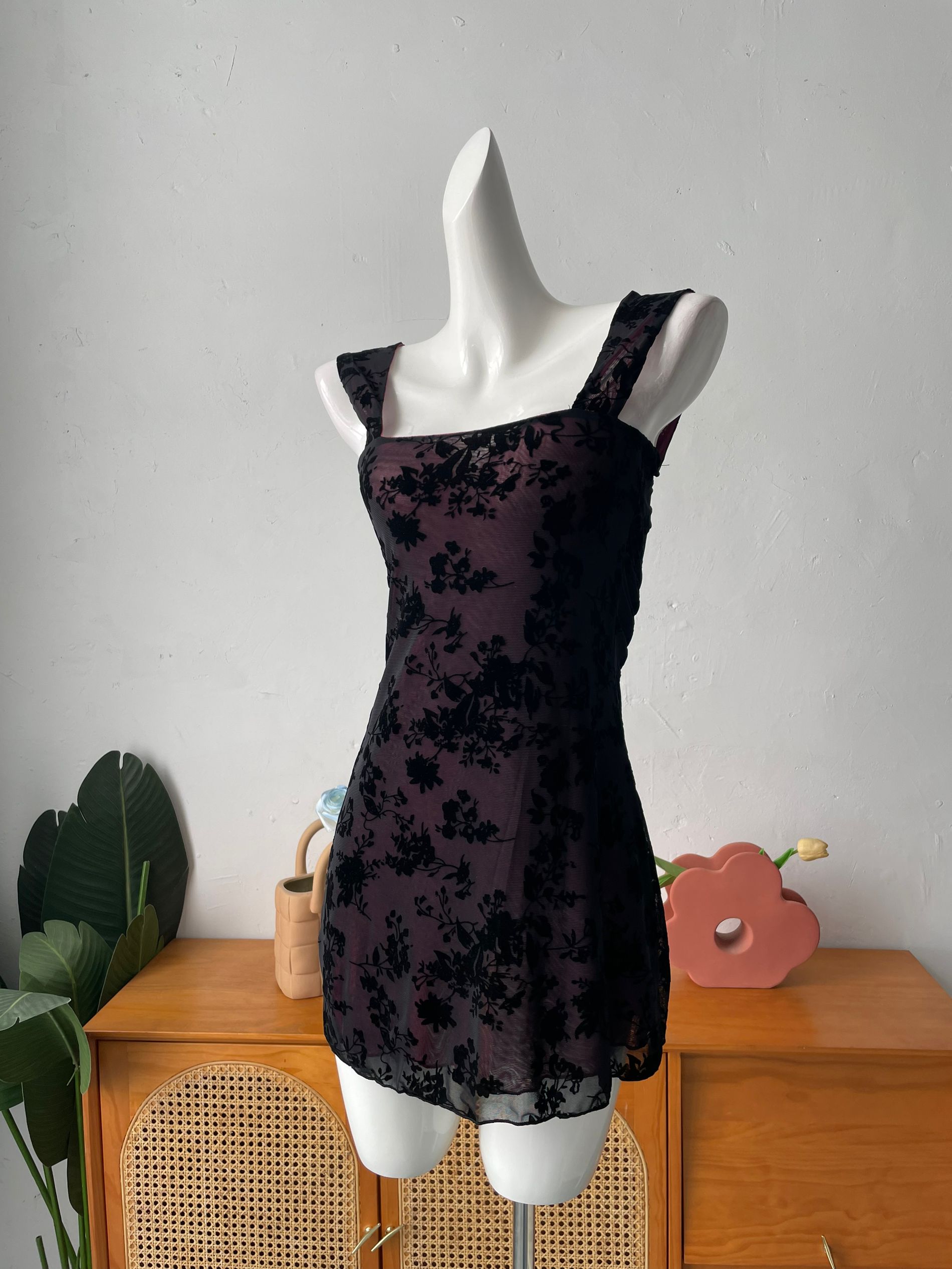 black floral lace mini dress