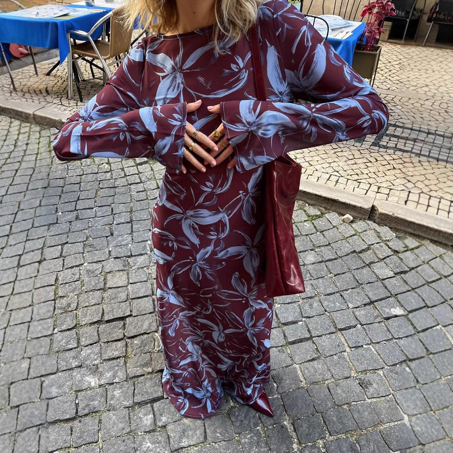 Long Sleeve Printed maxi dress