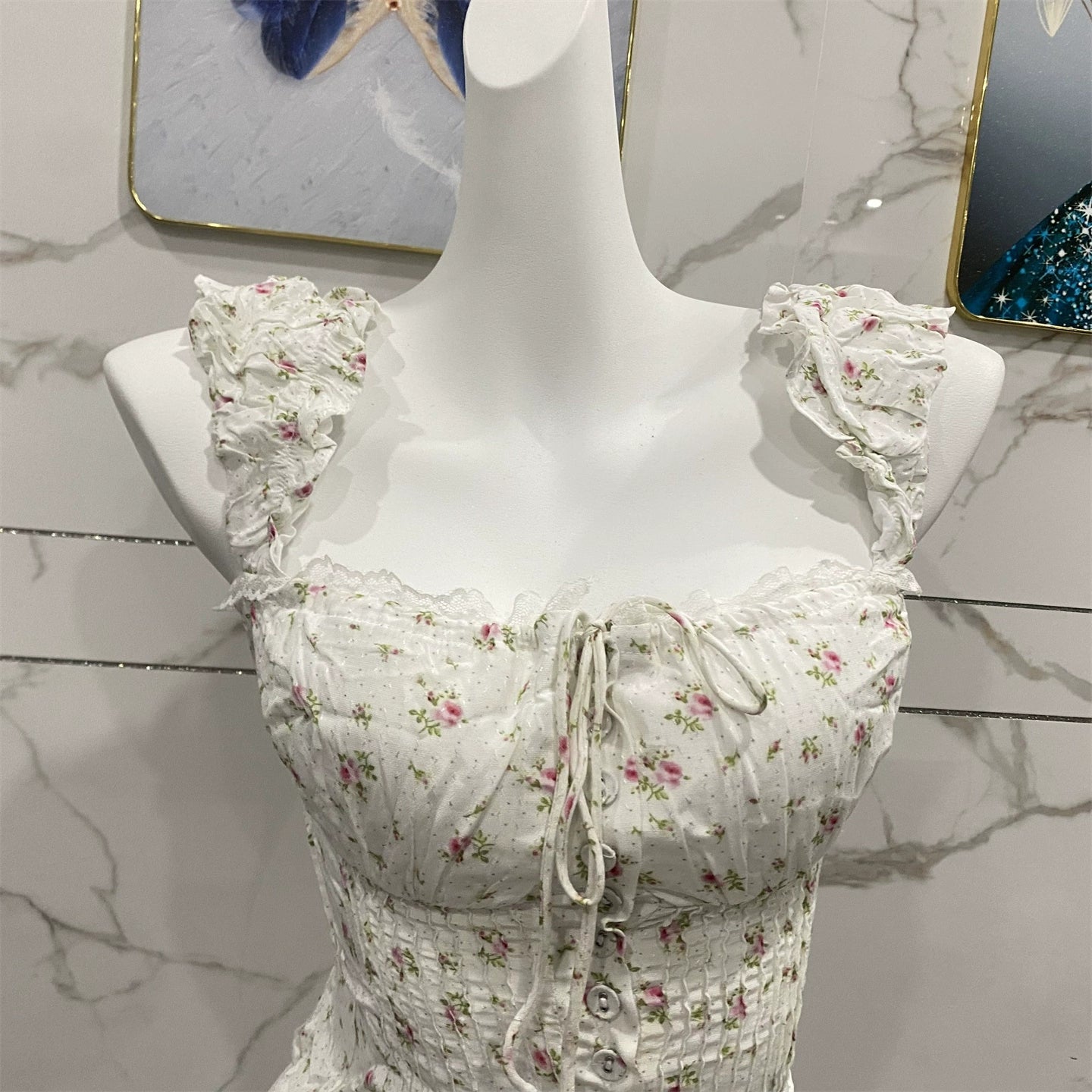 white suspender floral top