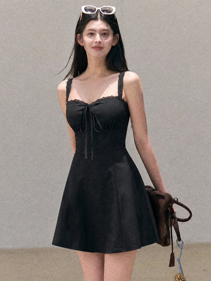 black Tencel Bamboo Joint strap backless mini dress