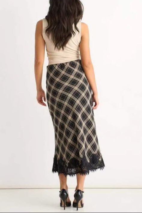 plaid lace fit hip skirt