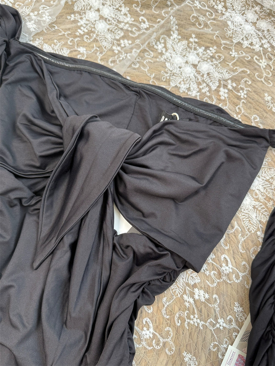 black off-the-shoulder mini dress