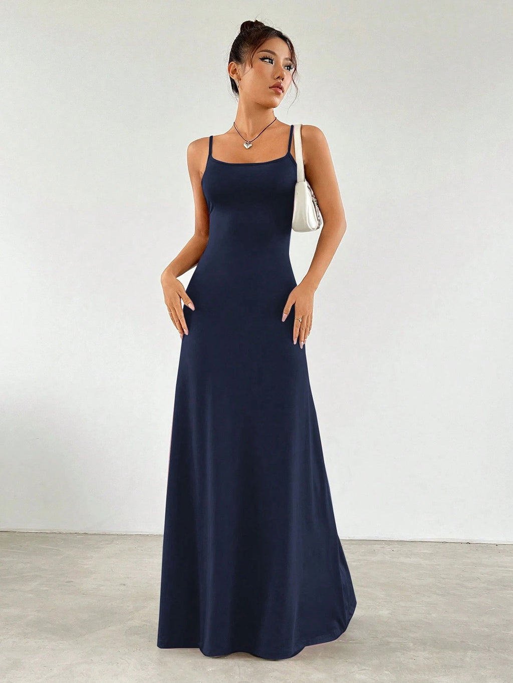 deirdre blue High-waisted halter-neck fitted maxi dress