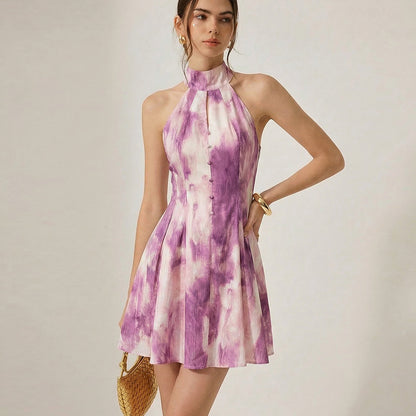 floral halterneck A-line mini dress