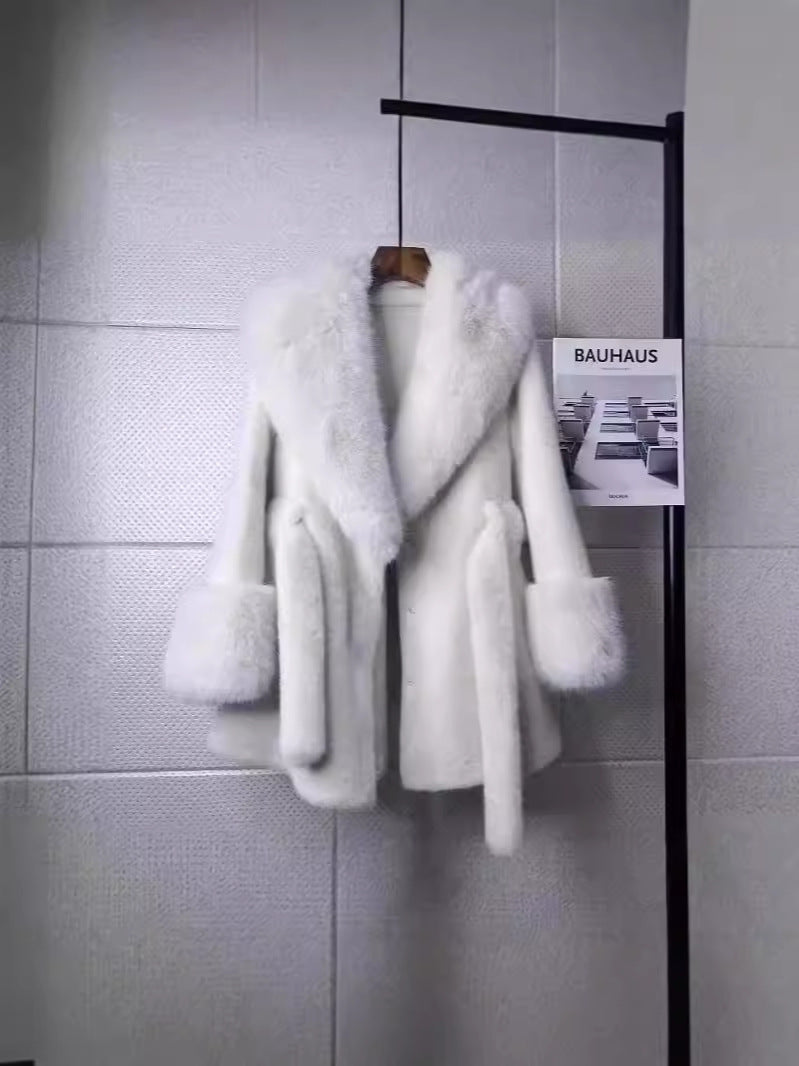 Big Fur Collar Long Mink Faux Fox Coat