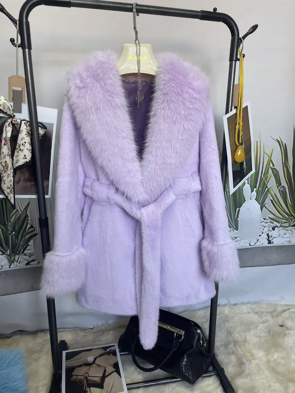 Big Fur Collar Long Mink Faux Fox Coat