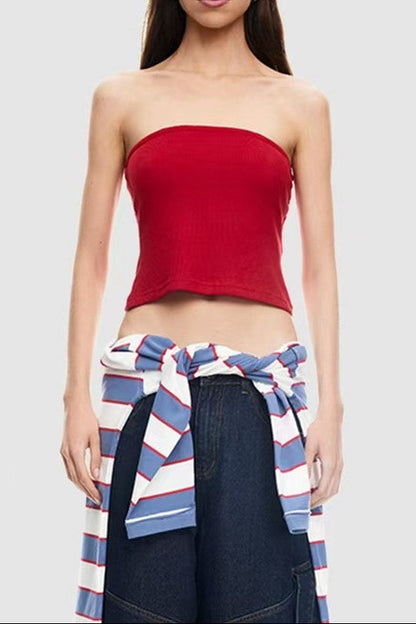Red Knitted Bandeau Top