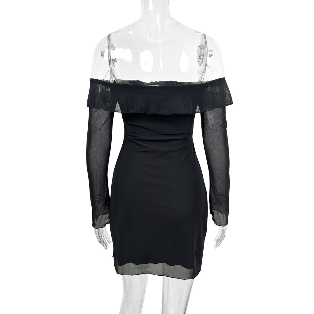 Backless ruffled mesh bodycon mini dress