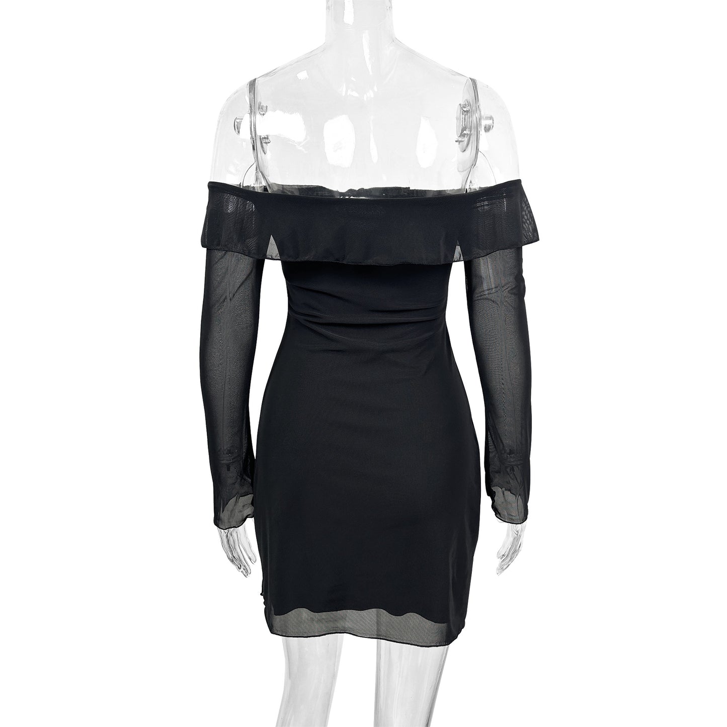Backless ruffled mesh bodycon mini dress