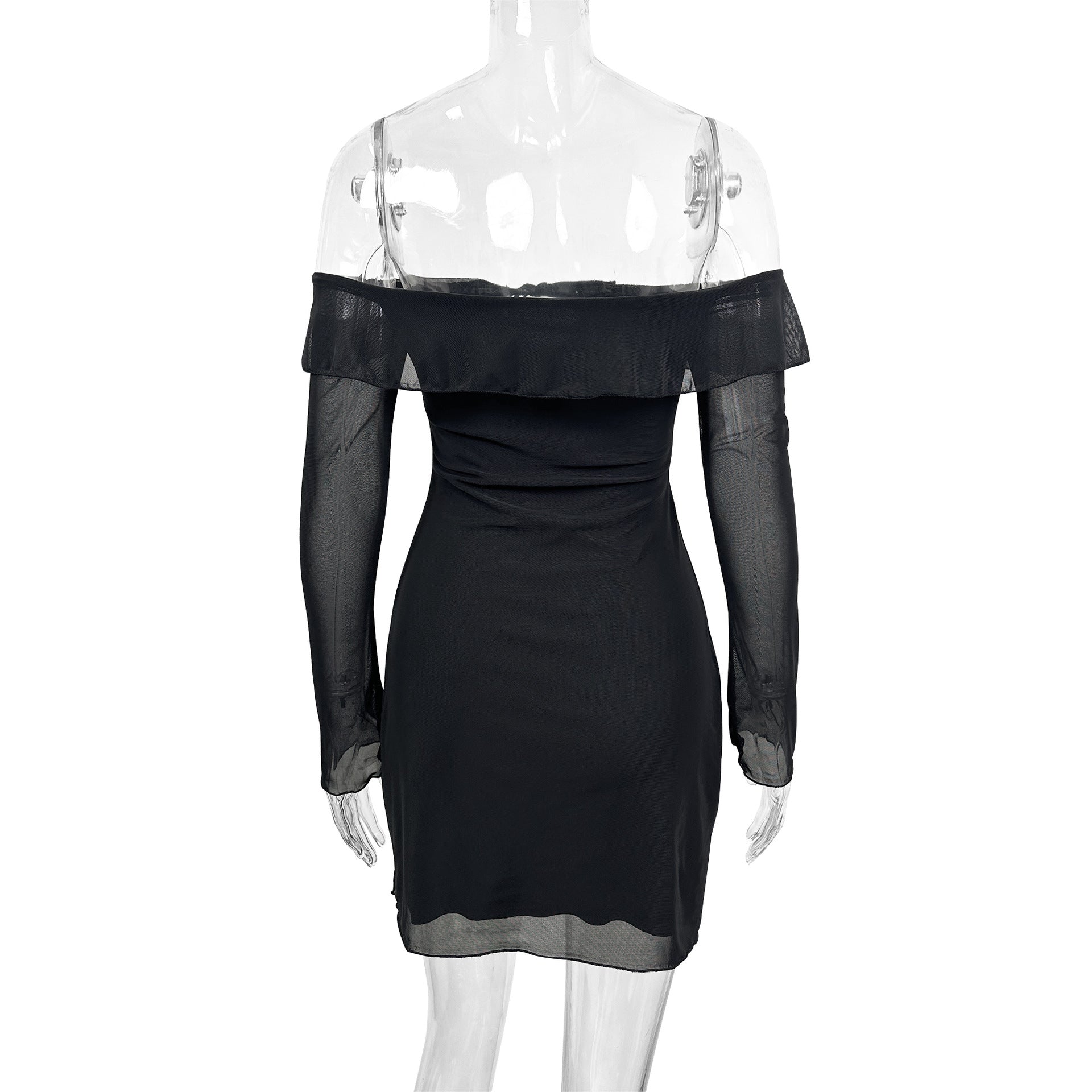 Backless ruffled mesh bodycon mini dress