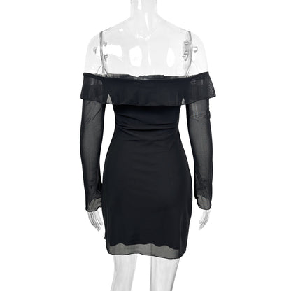 Backless ruffled mesh bodycon mini dress