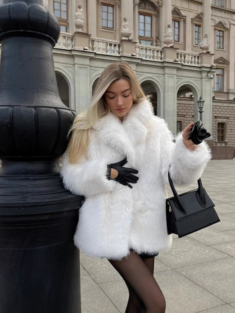 imitation fox fur coat in winter