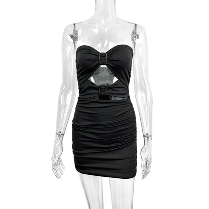 black Off-the-shoulder cutout strapless bodycon mini dress