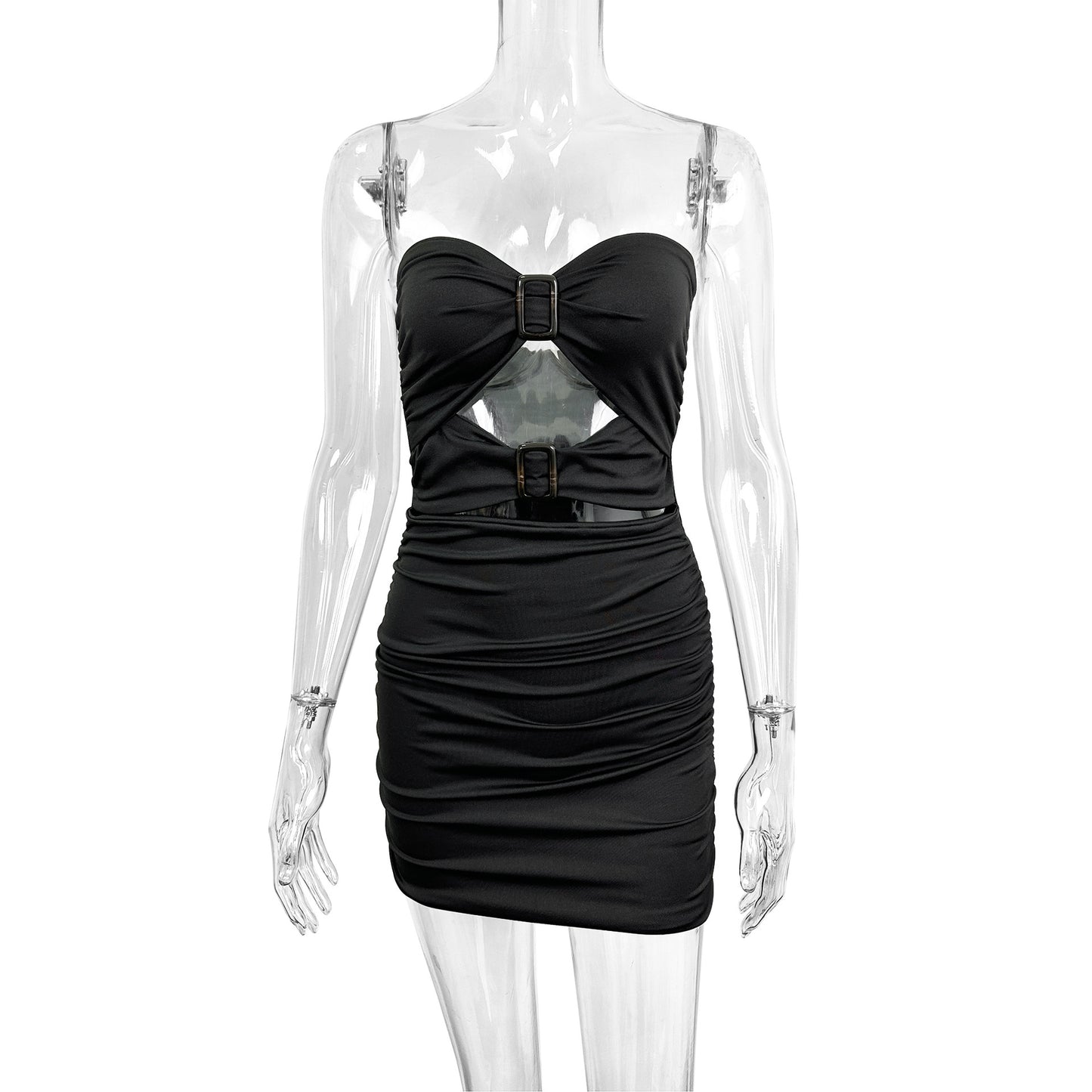 black Off-the-shoulder cutout strapless bodycon dress