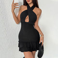 zoe black Backless halter neck mini dress