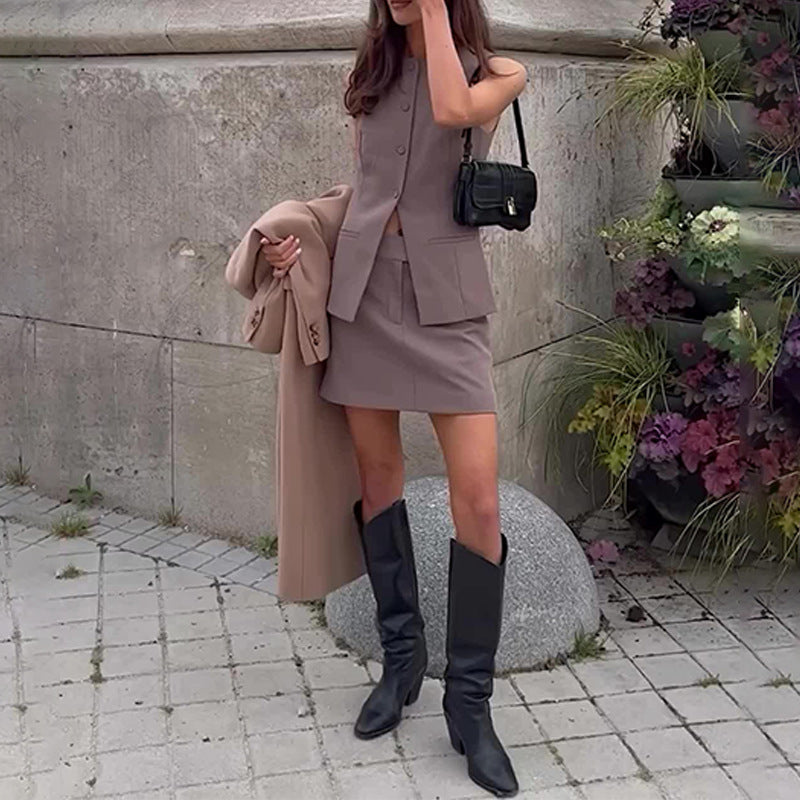 gloria brown Blazer and skirt set