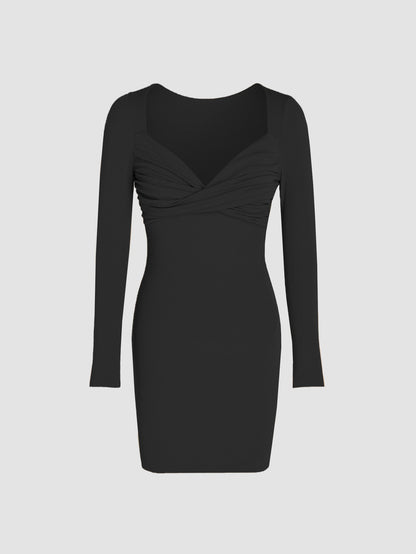 beverly black Square neck high-waisted short dress