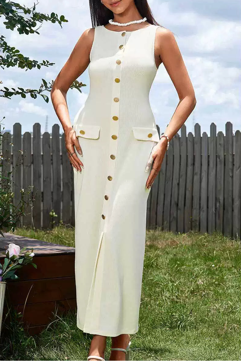 apricot sleeveless maxi dress