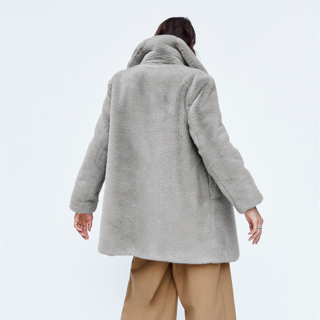 mid-length otter rabbit fur plush jacket