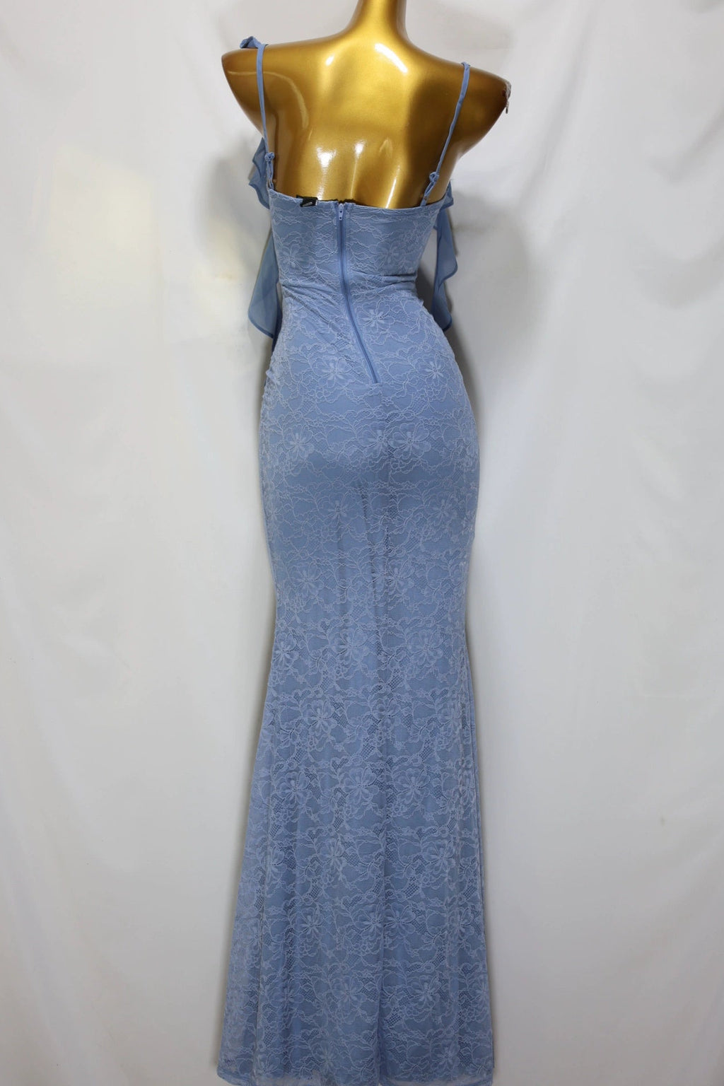 blue suspenders maxi dress