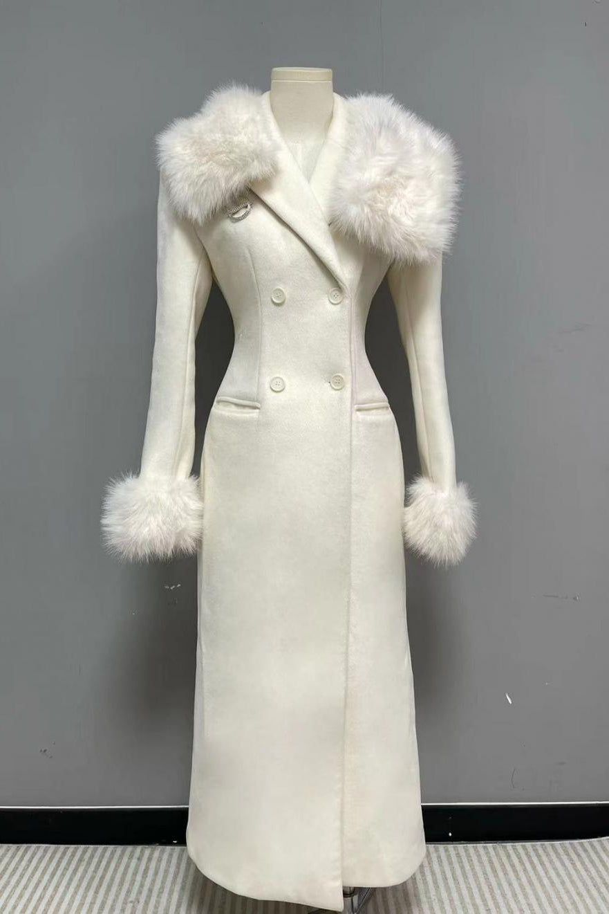 Ivory Slim faux fur mid-length woolen coat