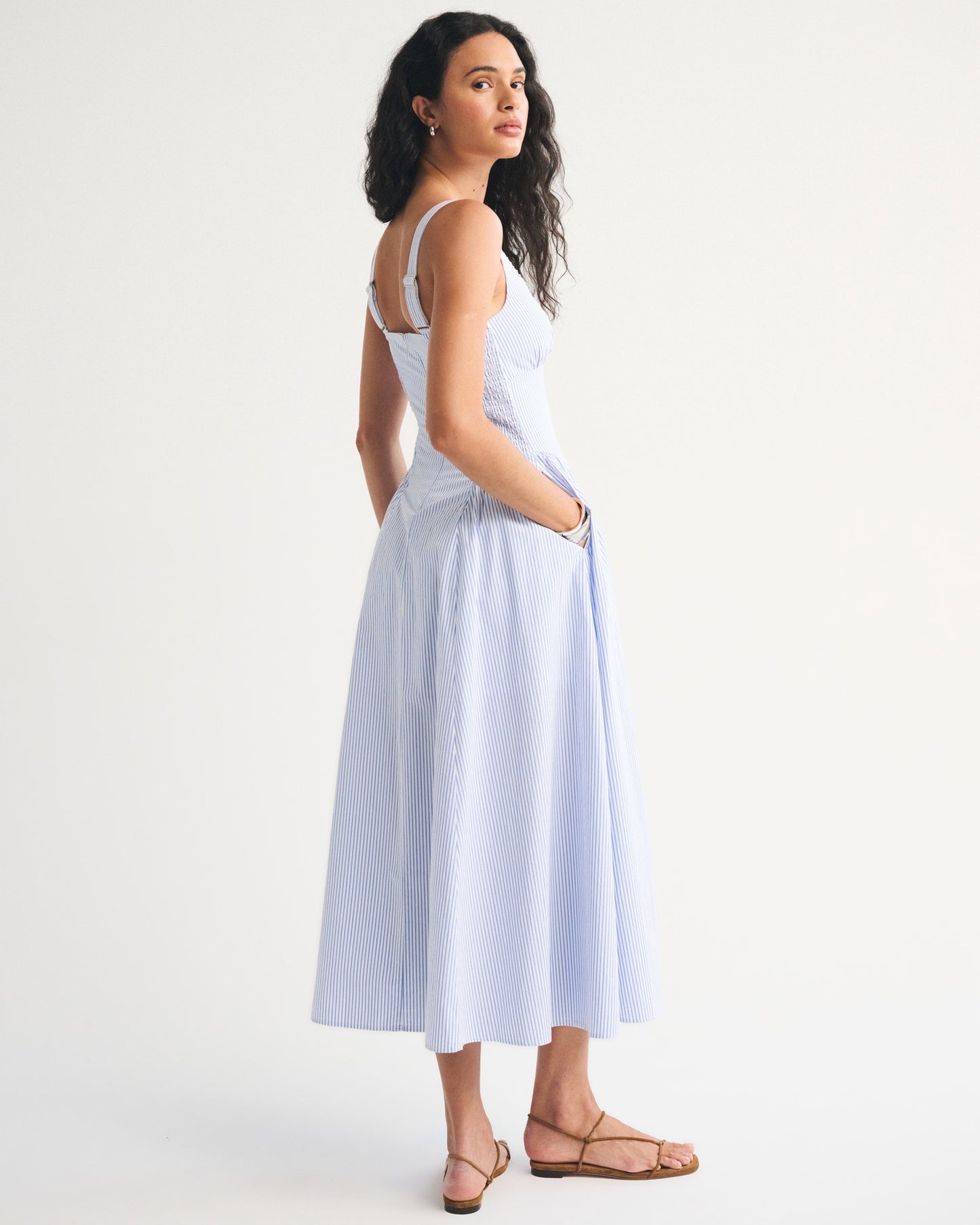 blue slim large pendulum slip dress
