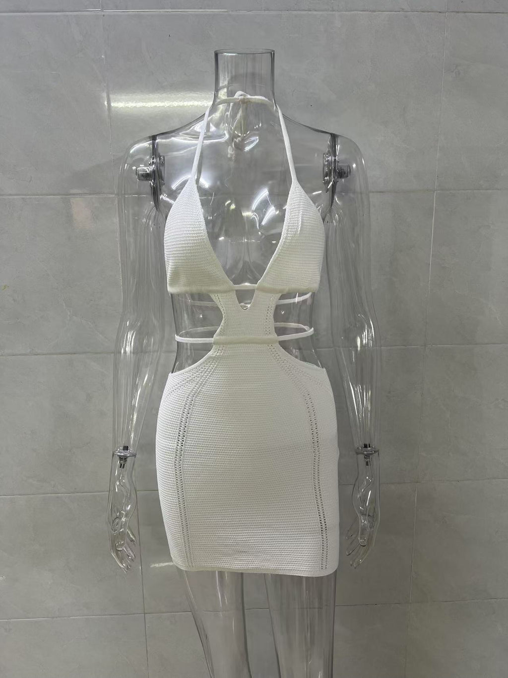 white Strappy halter-neck wrap-around bodycon dress