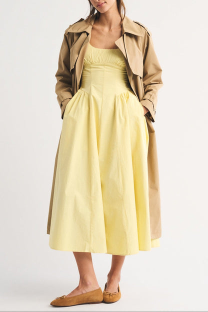 yellow slim large pendulum slip dress