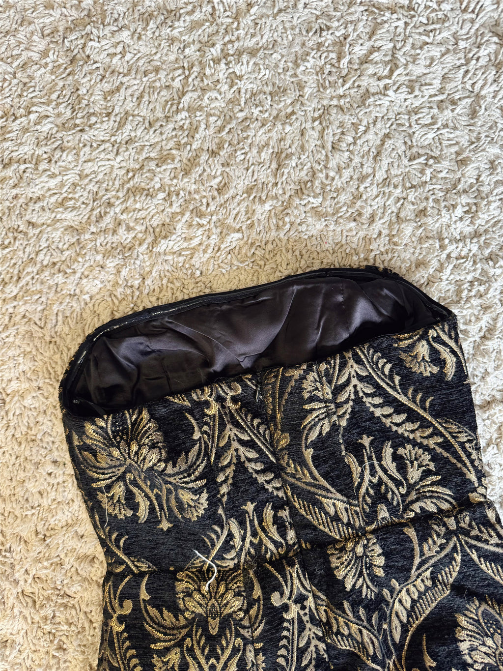 gold thread embroidery thick bandeau mini dress