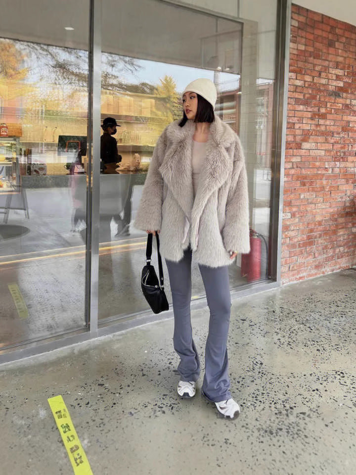 suit collar imitation fur midi length coat