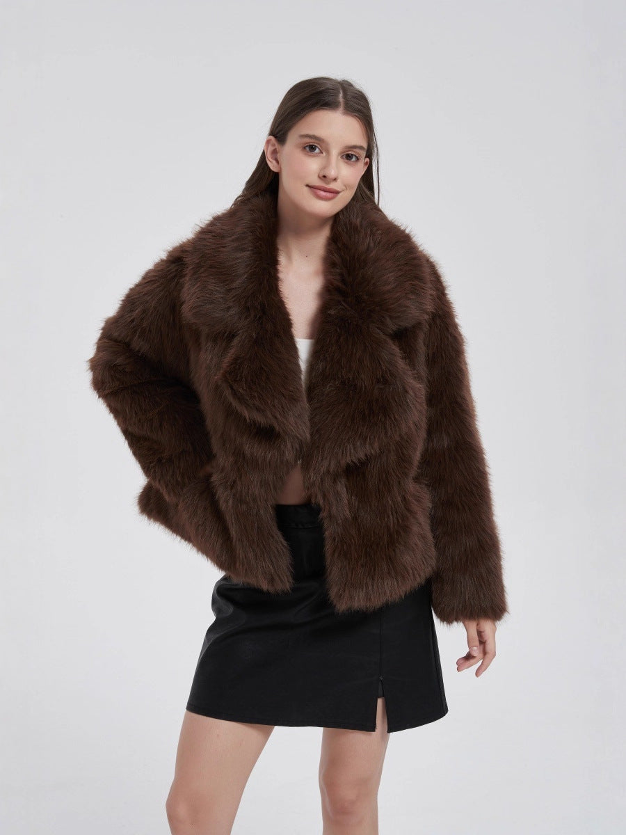 imitation fox fur short fur coat