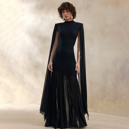 black mesh streamer maxi dress