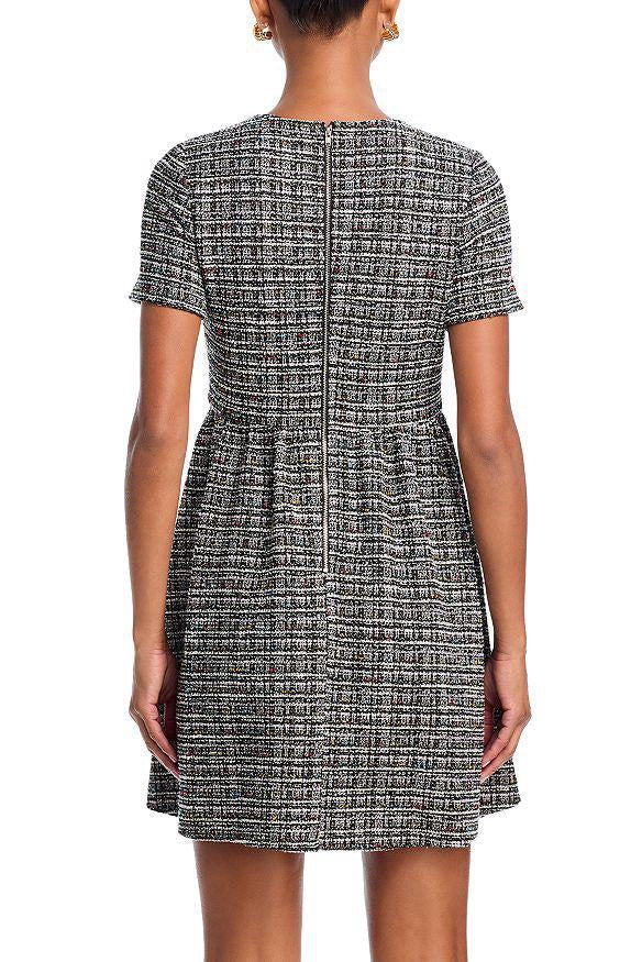 gray tweed short-sleeved mini dress