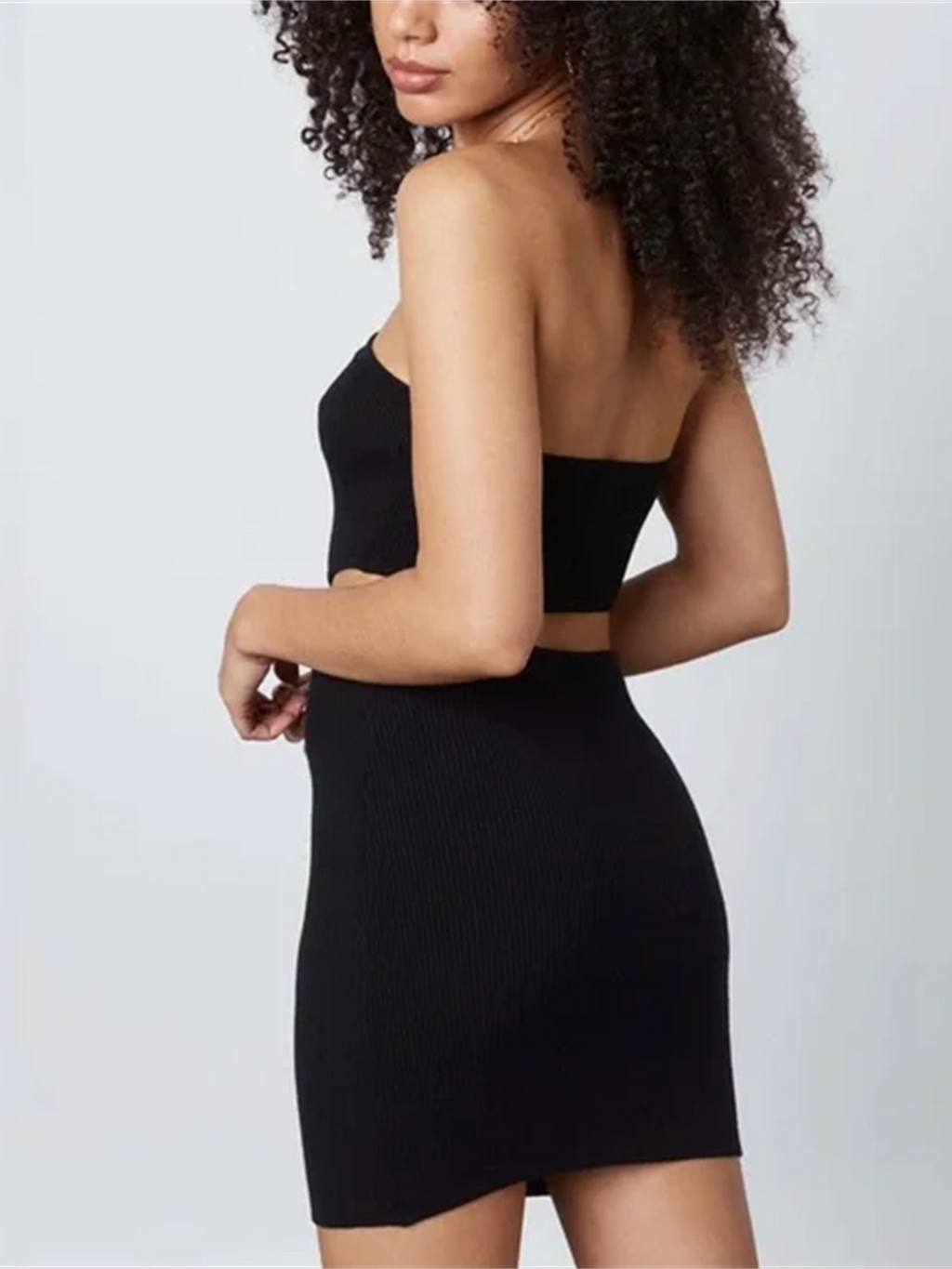 black knitted bandeau waistless dress
