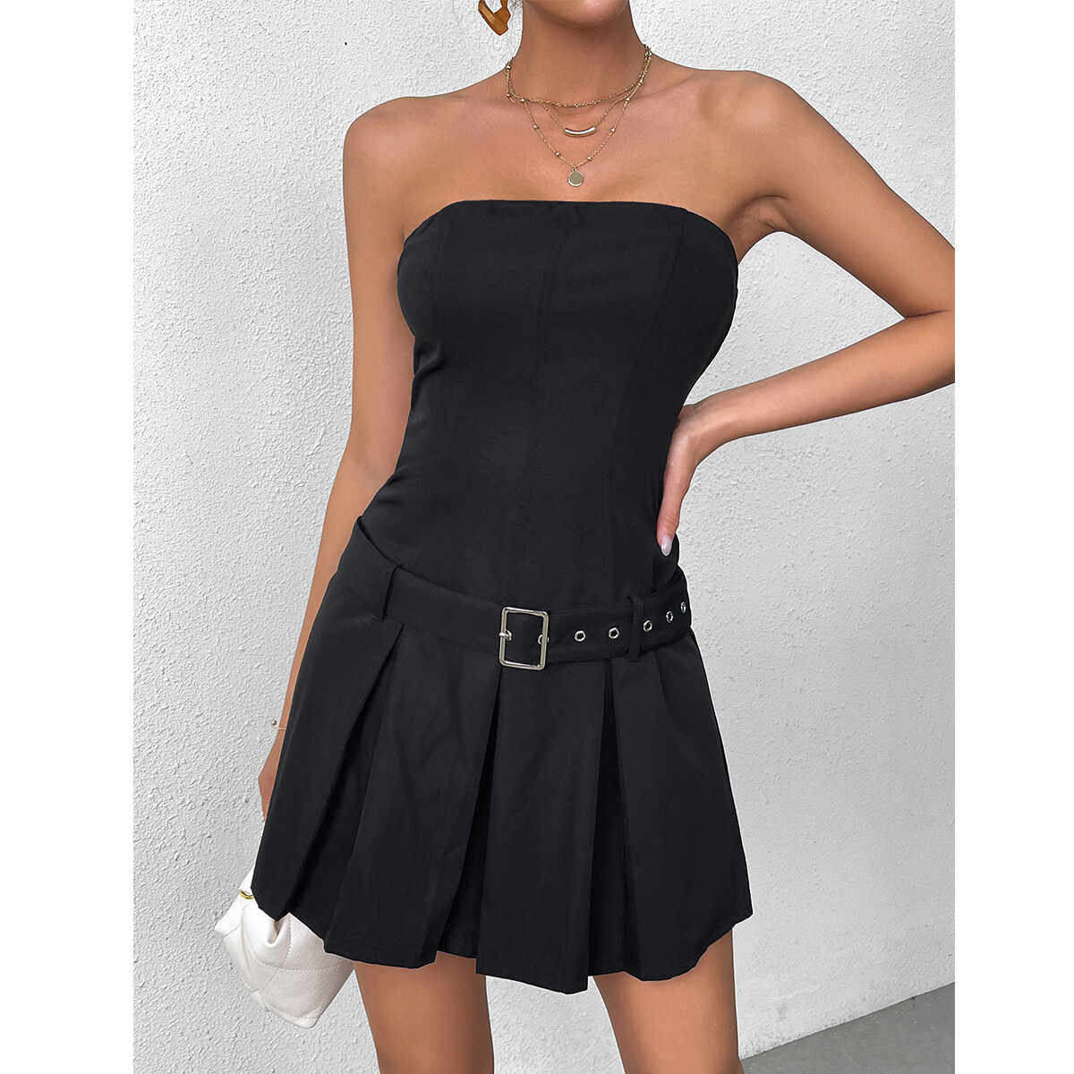 black bandeau mini dress