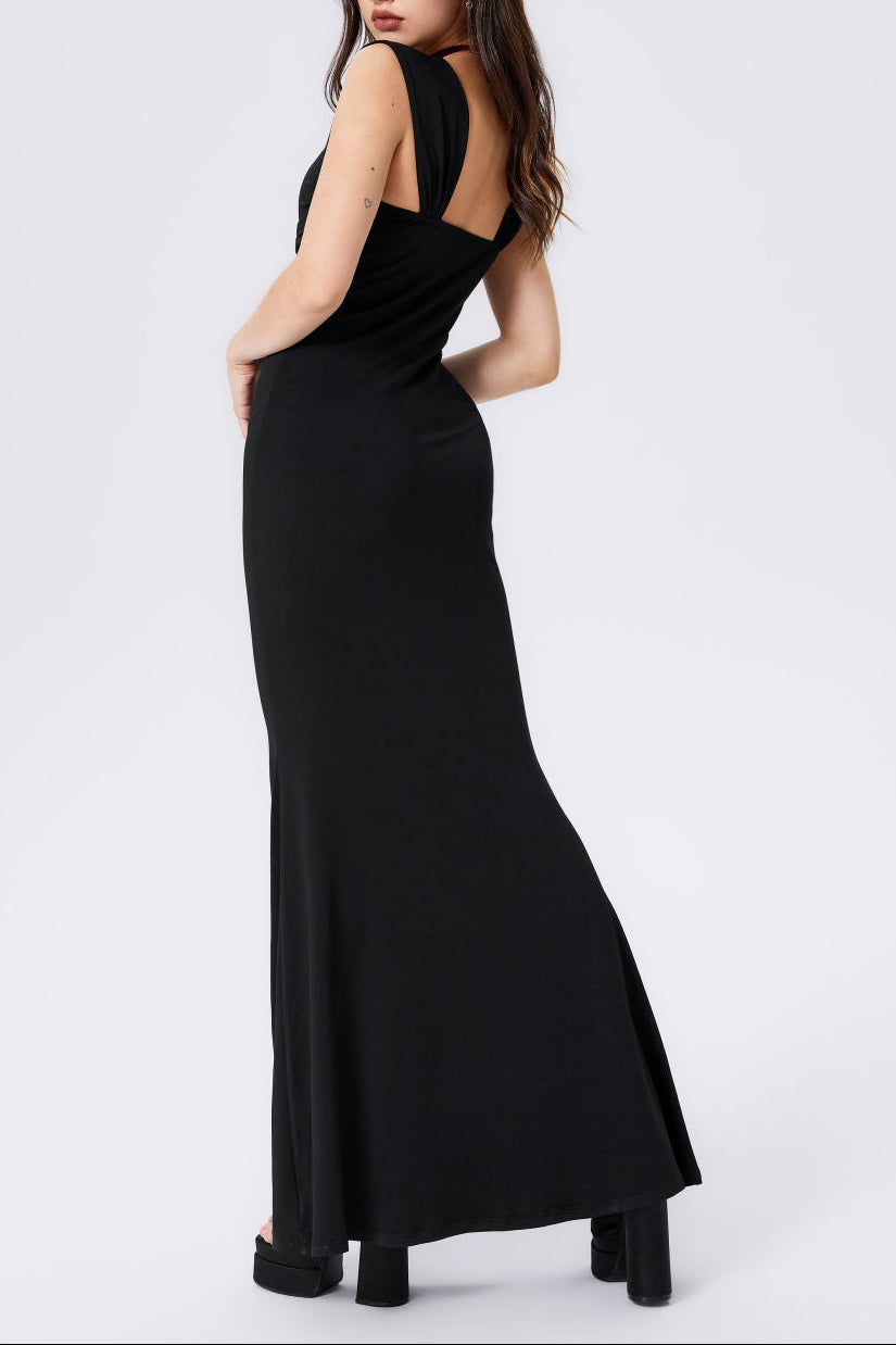 yuri black Square neck vest long fishtail dress