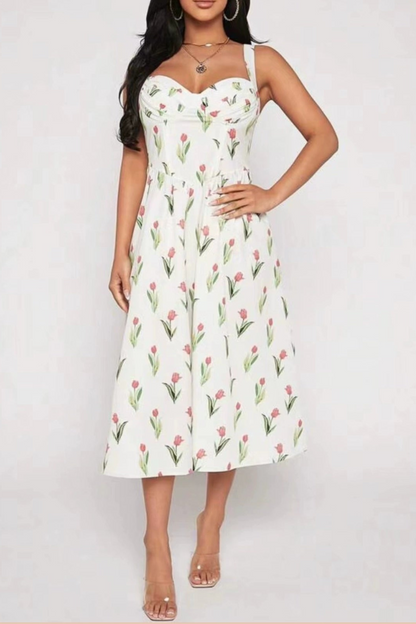 vintage tulip print slip midi dress