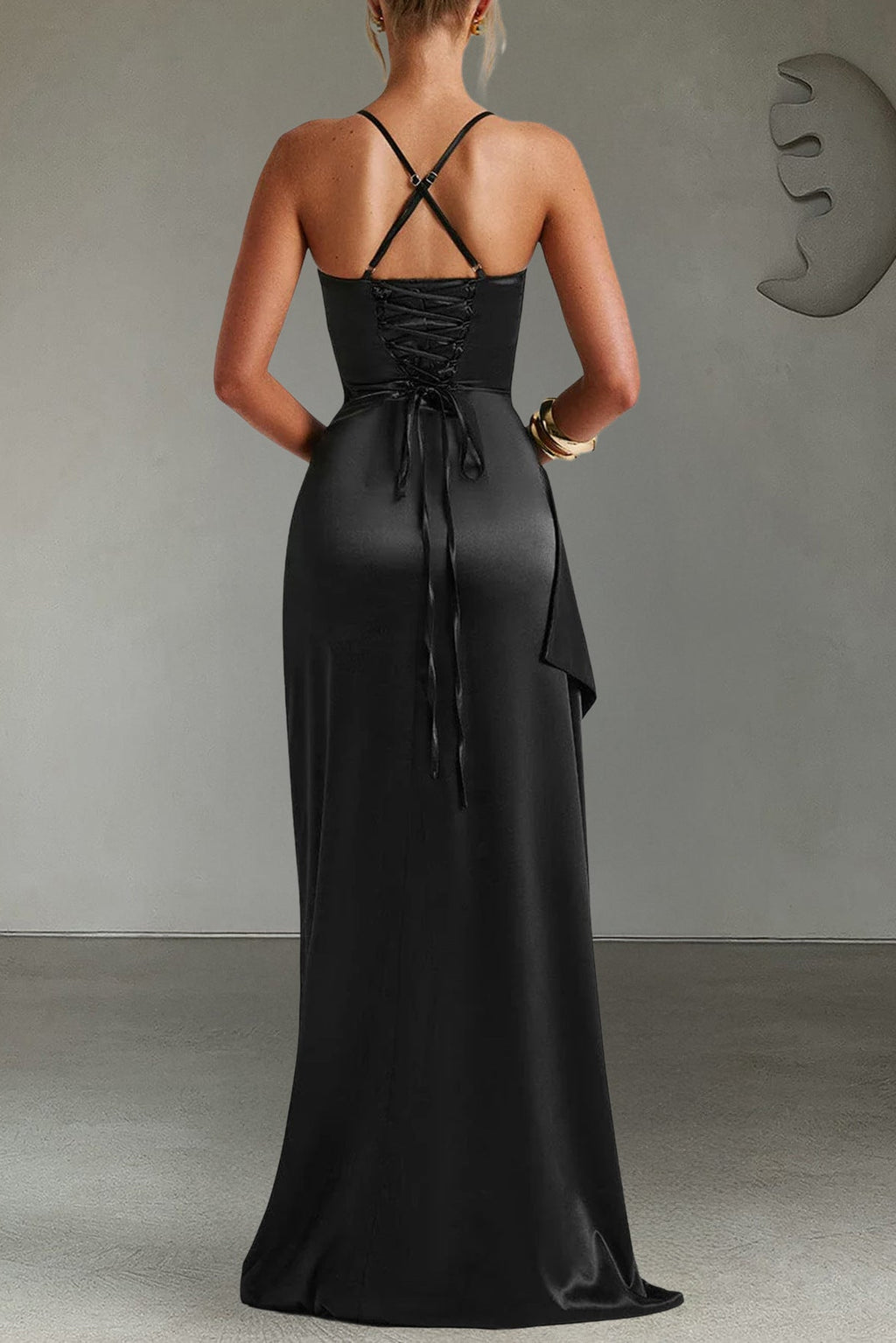 black suspender slits maxi dress