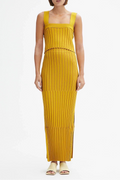 yellow Square Neck Vest Skirt Suit